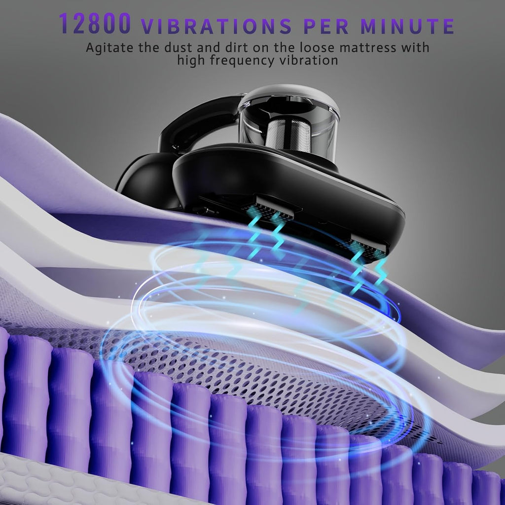 Mattress Vacuum Cleaner, Handheld UV Bed Vacuum Cleaner 16KPa & 12800 Vibrations Per/Min Upgraded