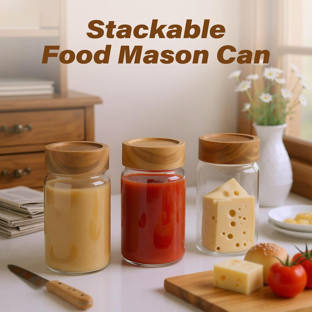 6-Pack 10 oz Airtight Food-Grade Glass Mason Jars with Acacia Wood Lids - Sealable, Waterproof &