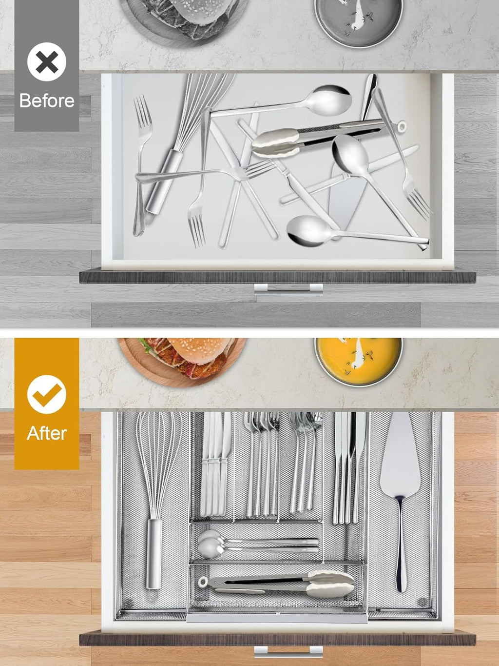 Silverware Organizer Metal Mesh, Large Drawer Organizer, Utensil Cutlery Tray for kitchen drawers
