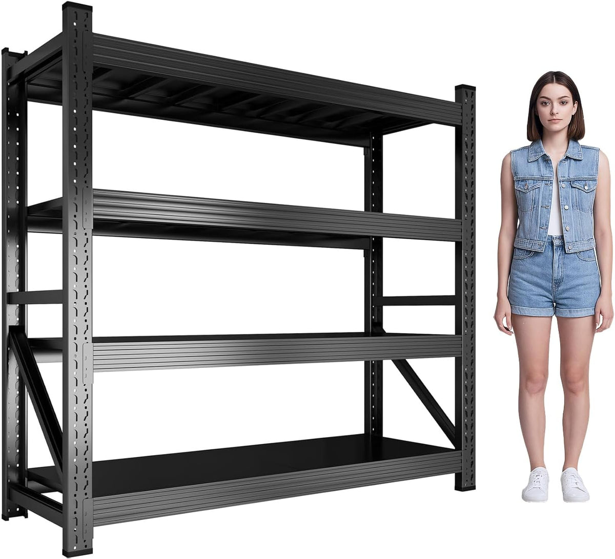 59" W Garage Shelving Heavy Duty, 4 Tier Metal Garage Shelves Adjustable Storage Shelving Unit for