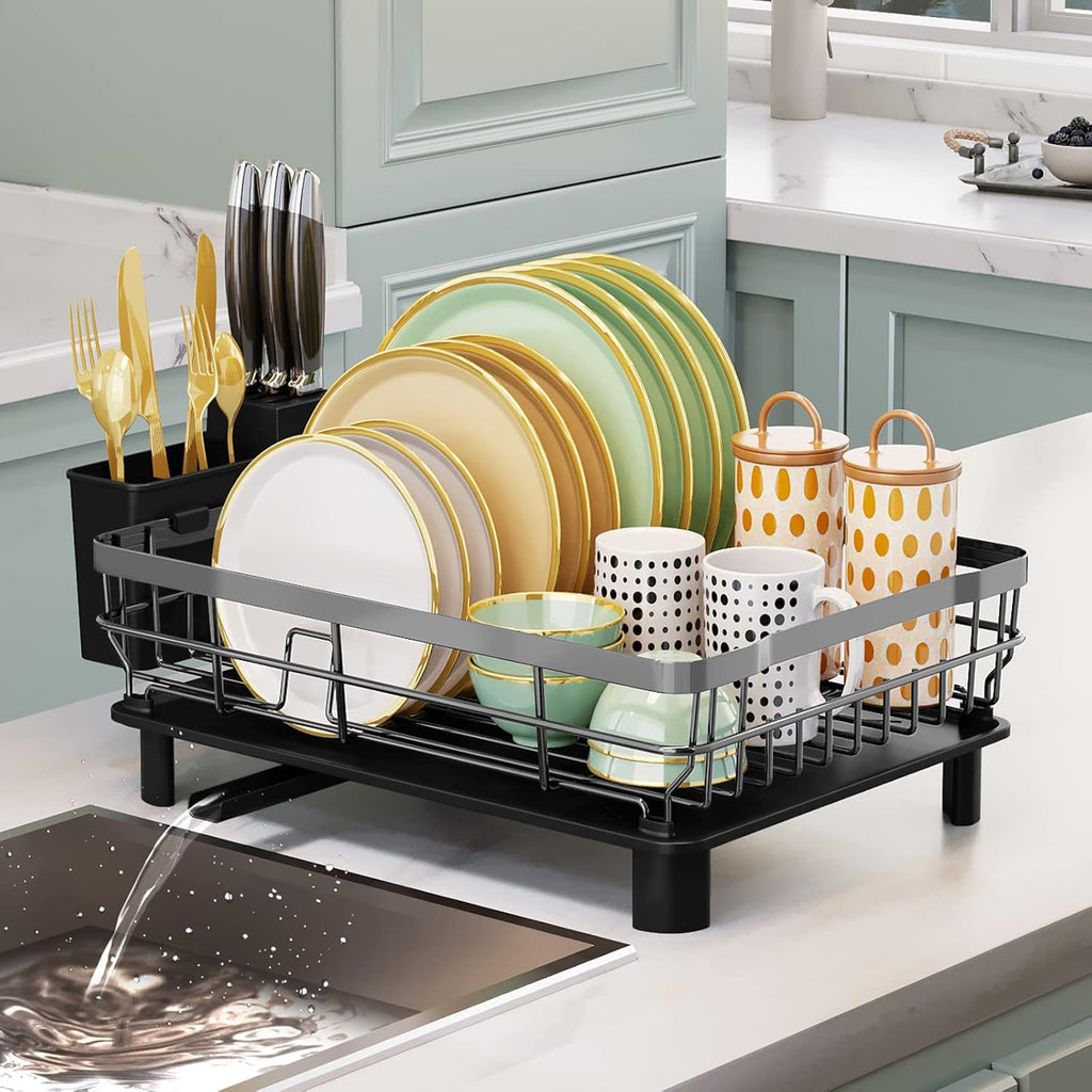 Iron Dish Drying Rack with Drainboard Dish Drainers for Kitchen Counter Extendable Spout Strainers