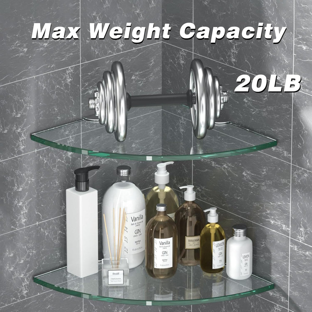 Corner Glass Shower Caddy 4 Pack 8MM-Thick Tempered Glass Shelf No Drilling Wall Mount Corner