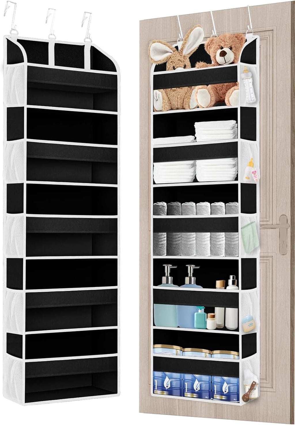 1 Pack Over The Door Storage Organizer with 5 Pockets 10 Mesh Side Pockets, 44 lbs Weight Capacity