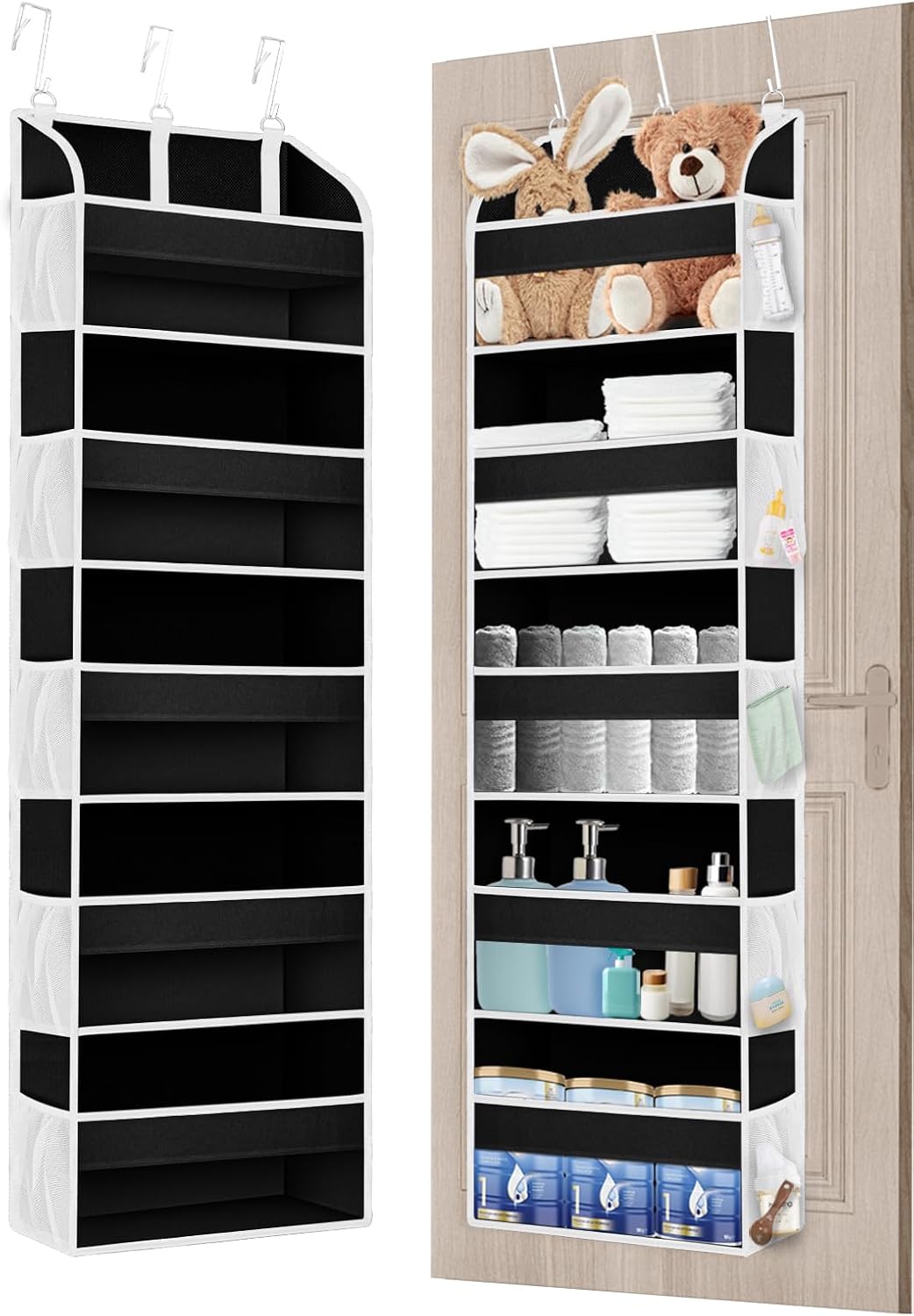 1 Pack Over The Door Storage Organizer with 5 Pockets 10 Mesh Side Pockets, 44 lbs Weight Capacity