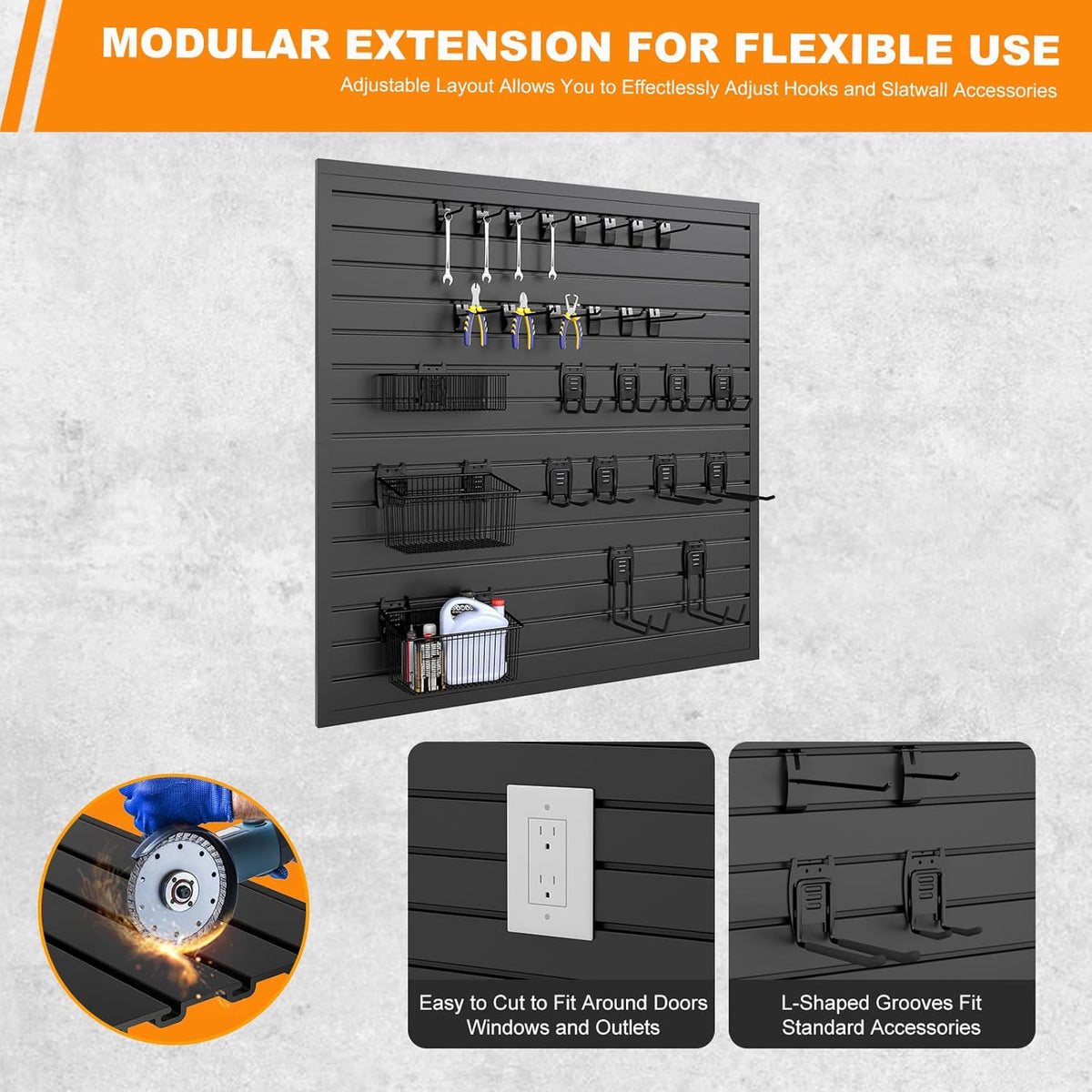 DoCred Slatwall Paneling Organizer, 4x4 FT PVC Garage Slat Wall Storage Systems, Heavy Duty Mounted