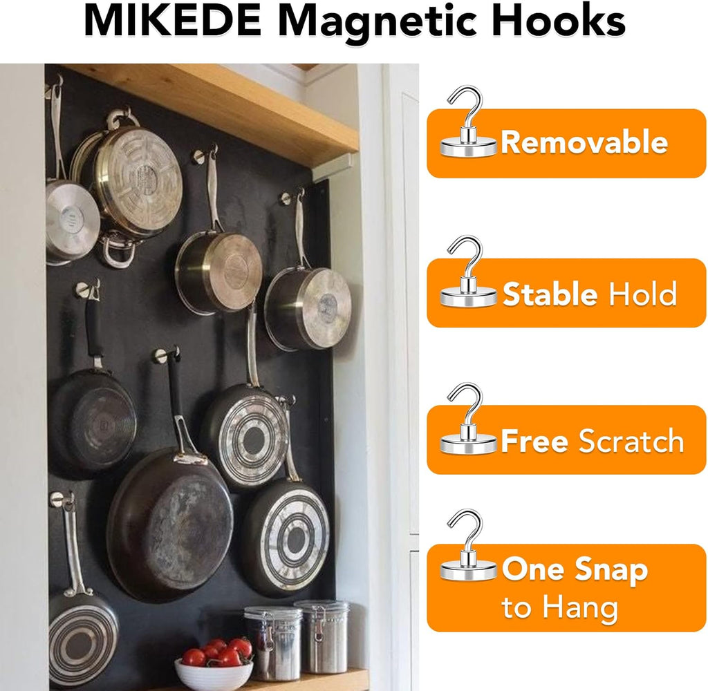 MIKEDE Magnetic Hooks Heavy Duty, 150LB+ Strong Neodymium Magnets for Refrigerator, Large Magnetic