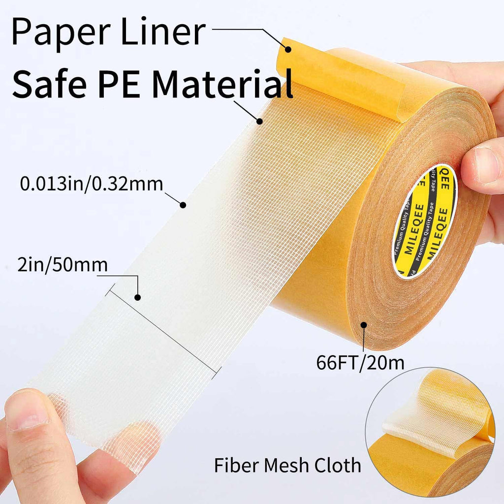Double Sided Tape Heavy Duty, 2in x 66FT(20m),Universal High Tack, Sticky Resistente Clear