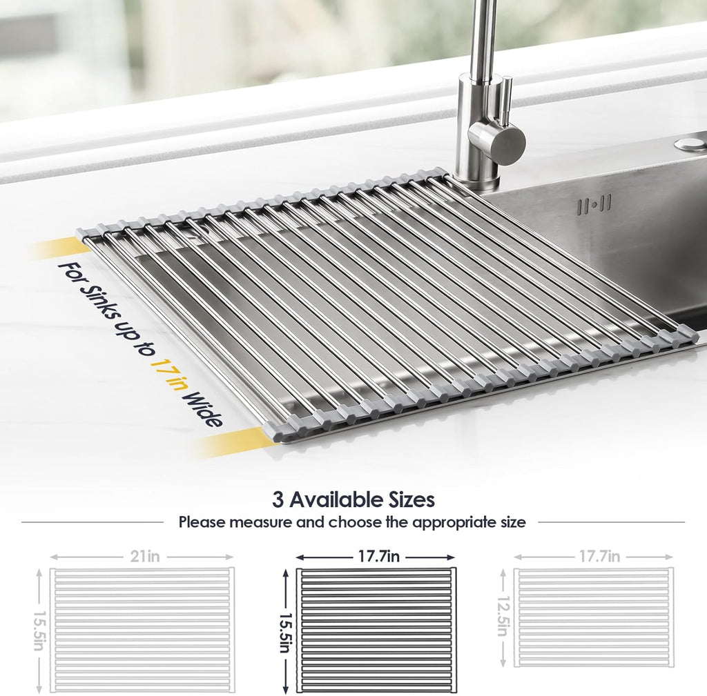 Tomorotec 17.7" x 15.5" Roll Up Dish Drying Rack Over Sink Drying Rack Sink Cover Kitchen Sink