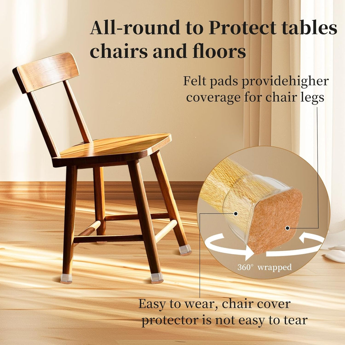 Square Chair Leg Floor Protectors Large 24Pcs,Silicone Chair Leg Protectors for Hardwood