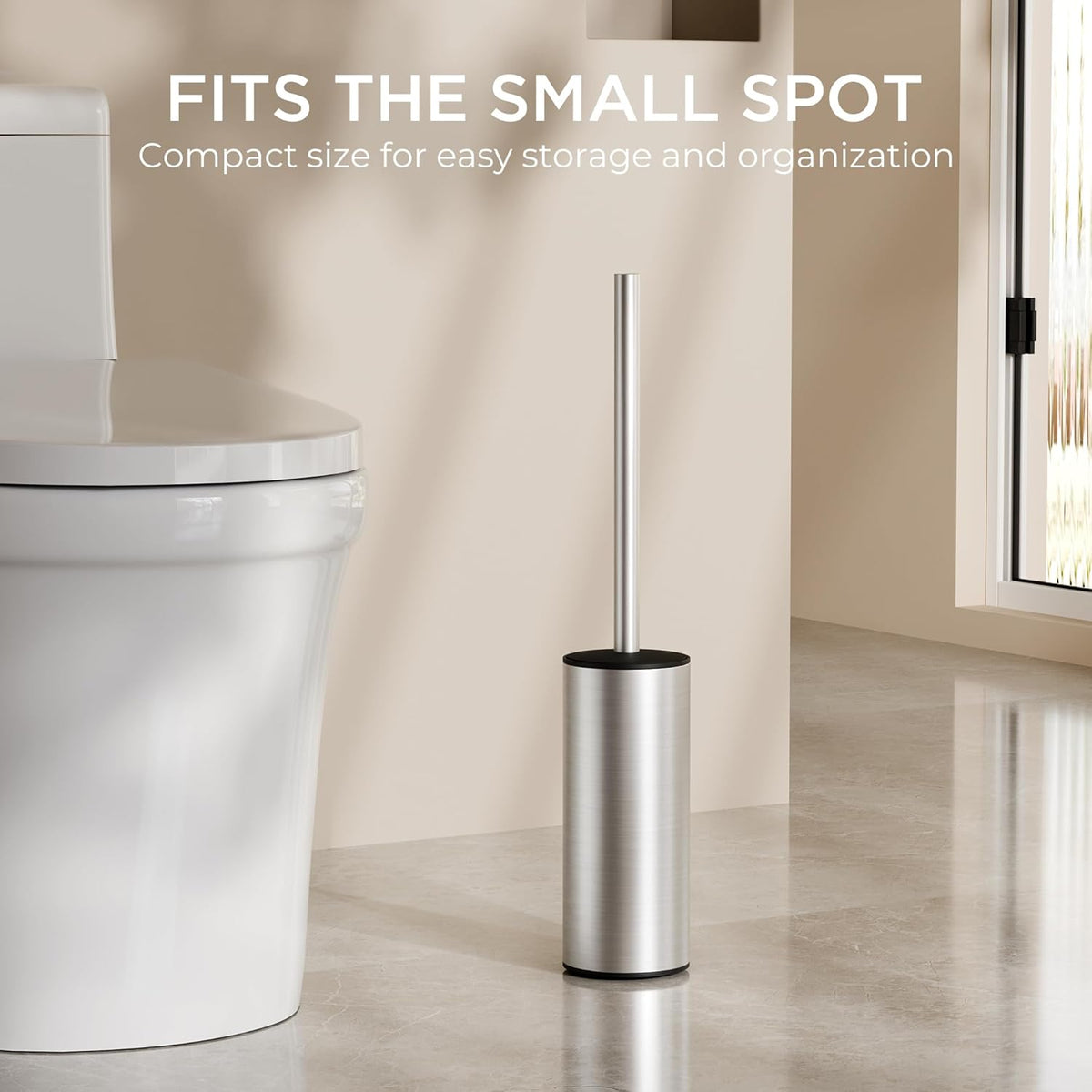 FORIOUS Toilet Brush and Holder Set Brushed Nickel, 304 Stainless Steel Long Handle and Heavy Duty