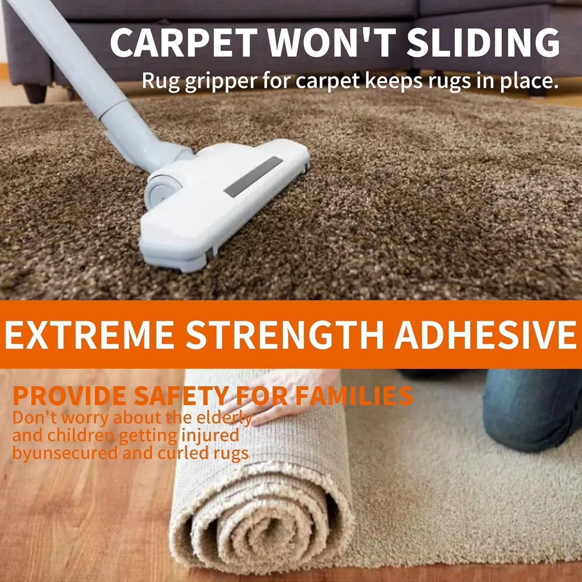 TAPEBEAR Carpet Tape Double Sided 2Inch x 30Yards, Heavy Duty Rug Gripper Anti Slip Anti Curling