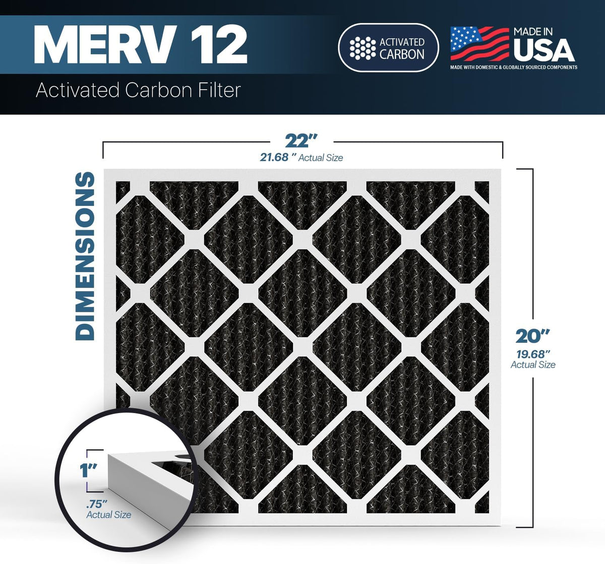 BNX TruFilter 20x22x1 MERV 12 Odor Defense (6-Pack) AC Furnace Air Filter with Activated Carbon