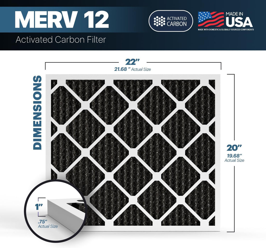 BNX TruFilter 20x22x1 MERV 12 Odor Defense (4-Pack) AC Furnace Air Filter with Activated Carbon