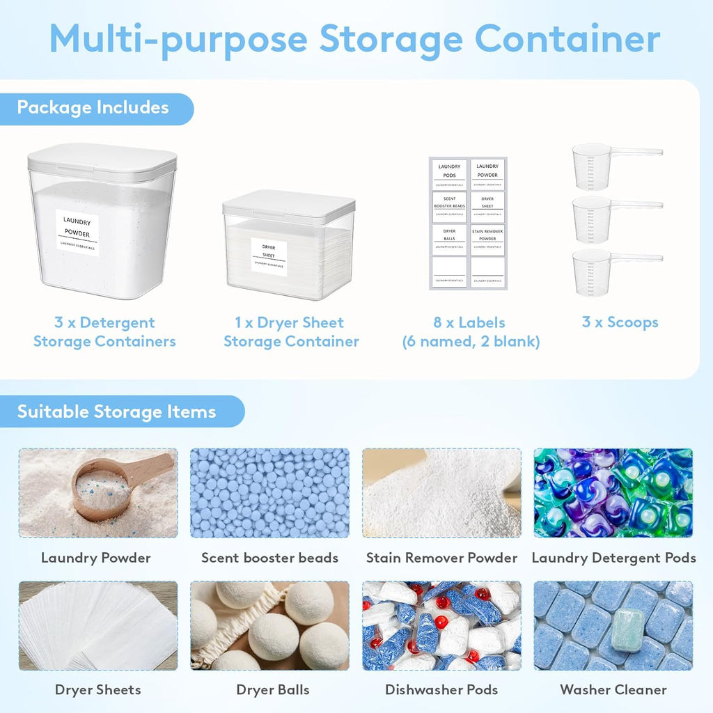 Lifewit 3+1 Laundry Pods Container & Dryer Sheet Holder, Large Powder Detergent Dispenser Storage
