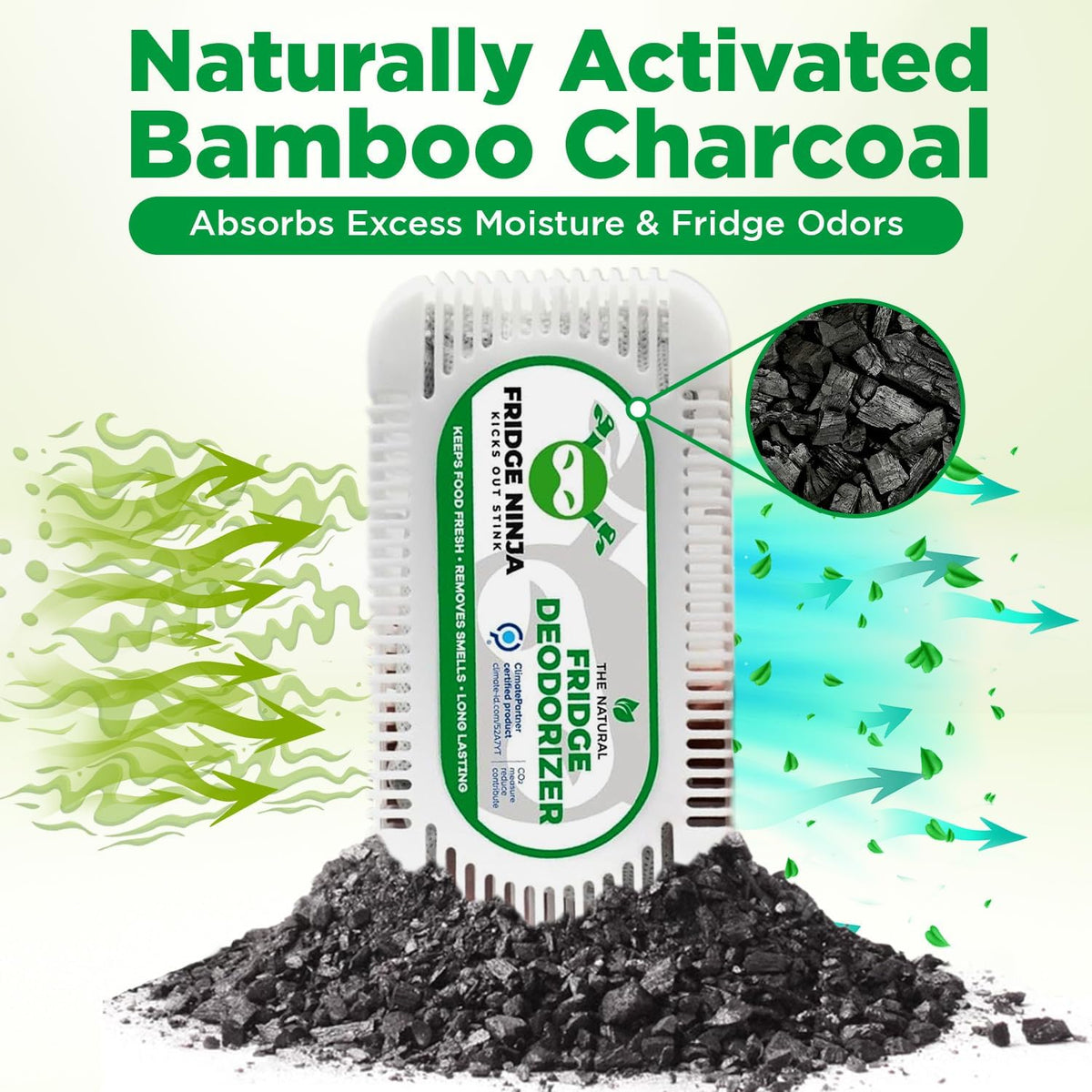 Fridge Ninja 2-Pack Unscented Activated Charcoal Fridge Deodorizer - More Effective Than Baking Soda