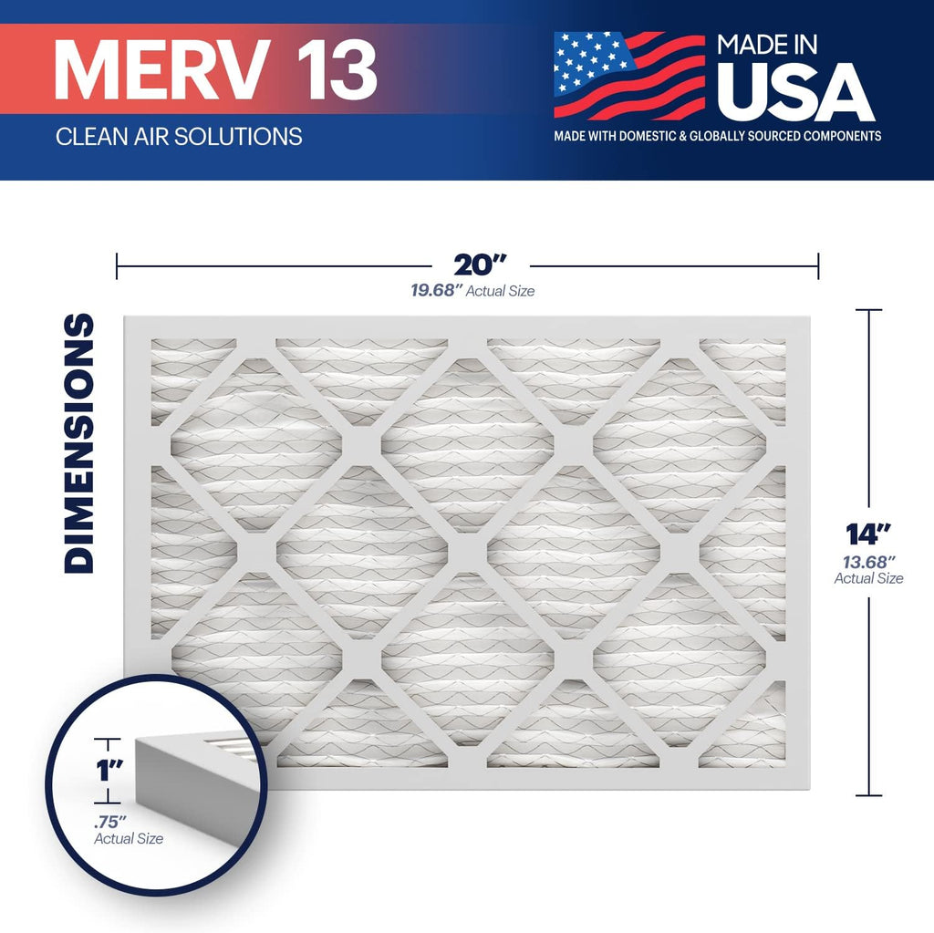 BNX TruFilter 14x20x1 Air Filter MERV 13 (6-Pack) - MADE IN USA - Electrostatic Pleated Air