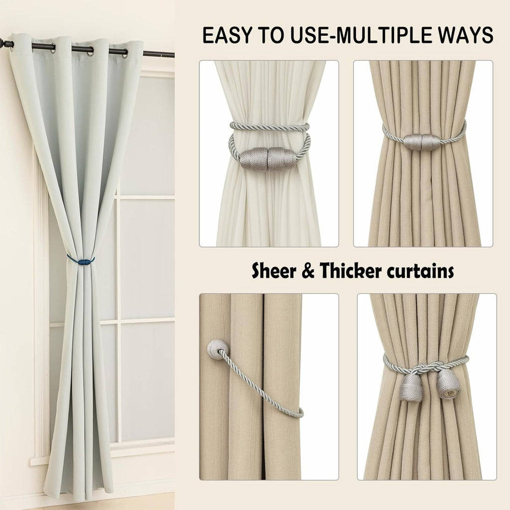 Magnetic Curtain Tiebacks Rope Curtain Tie Backs for Curtains 4 Pack Curtain Holders for Drapes
