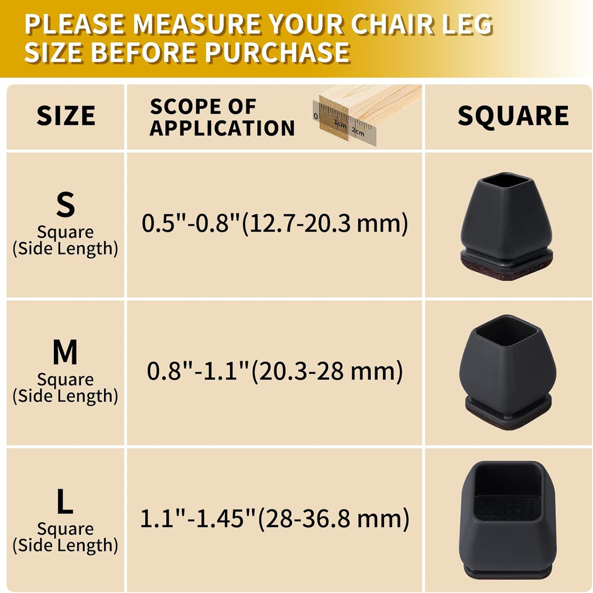 Ezprotekt 24 Pcs Square Silicone Chair Leg Floor Protectors, Felt Furniture Pads Covers for Table