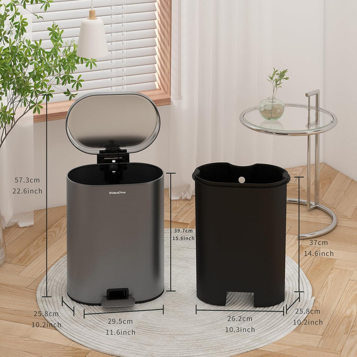 3.2 Gallon Small Bathroom Step Trash Can with Removable Inner Bucket,Round Stainless Steel Garbage