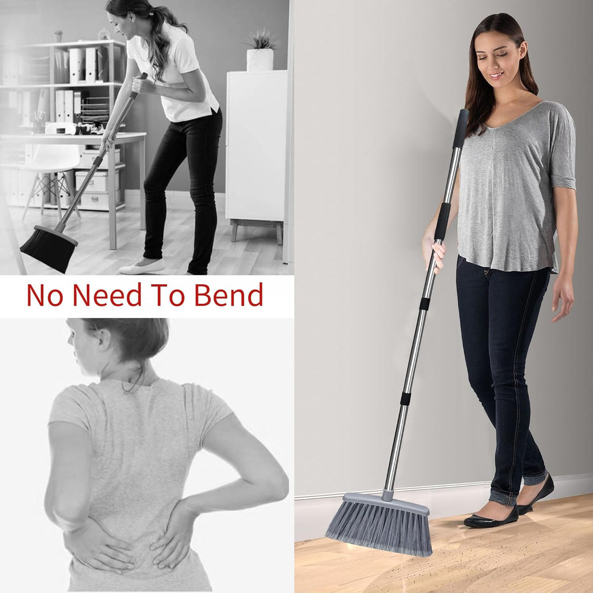 Broom with Dustpan Combo Set Broom and Dustpan Set Dust Pan with 51.2" Stainless Steel Long Handle