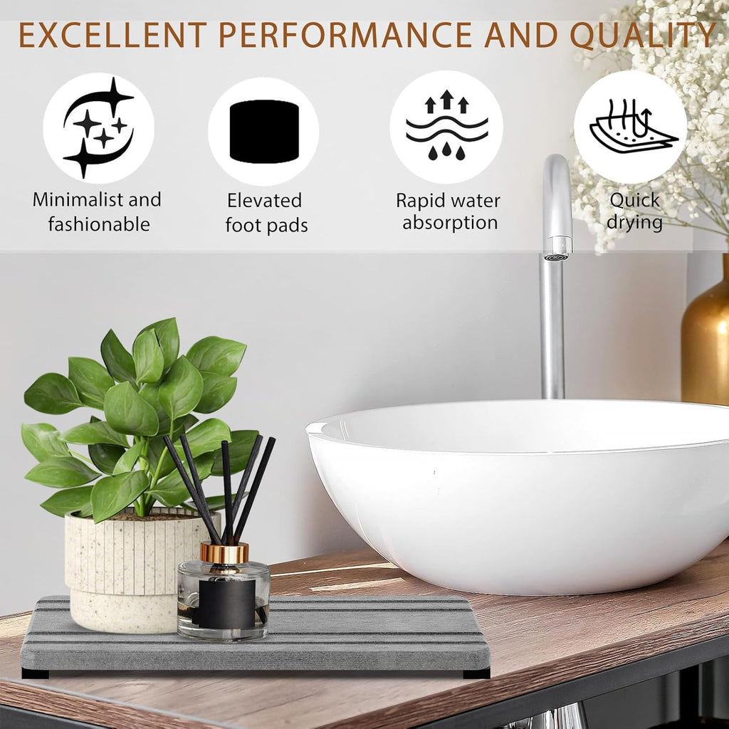 3PCS Water Absorbing Stone Tray, DryingNeat Diatomite Stone Sink Tray, Instant Dry Sink Coasters