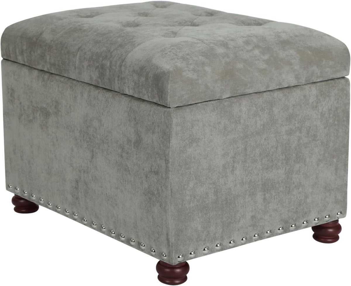 Joveco Storage Ottoman Foot Rest Stool, 24" Velvet Footstool Bench for Living Room Bedroom, Light