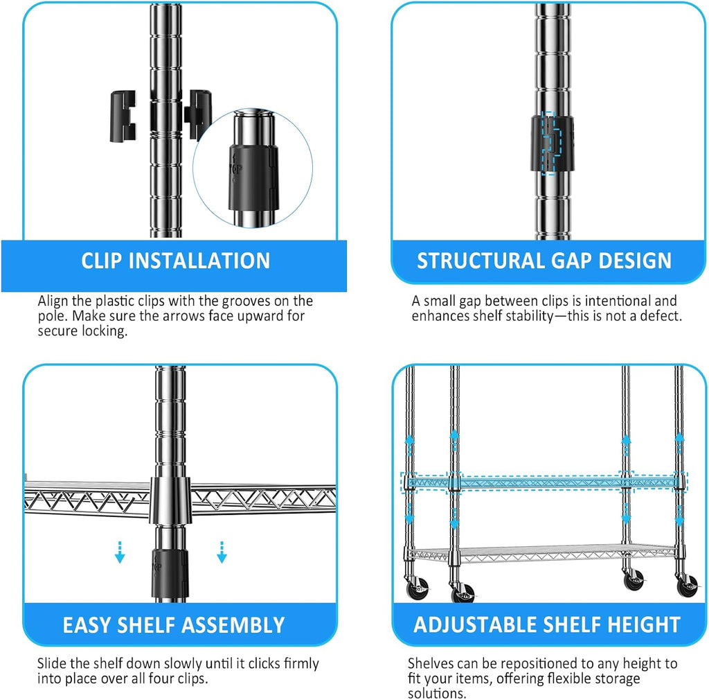 IZEUK Heavy Duty Rolling Garment Rack with 3 Adjustable Wire Shelves, Hanging Rod & Side Hooks