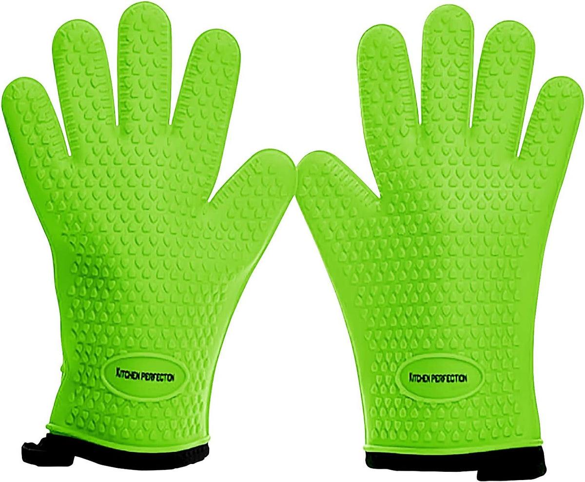 KITCHEN PERFECTION Silicone Smoker Oven Gloves -Extreme Heat Resistant BBQ Gloves-Handle Hot Food