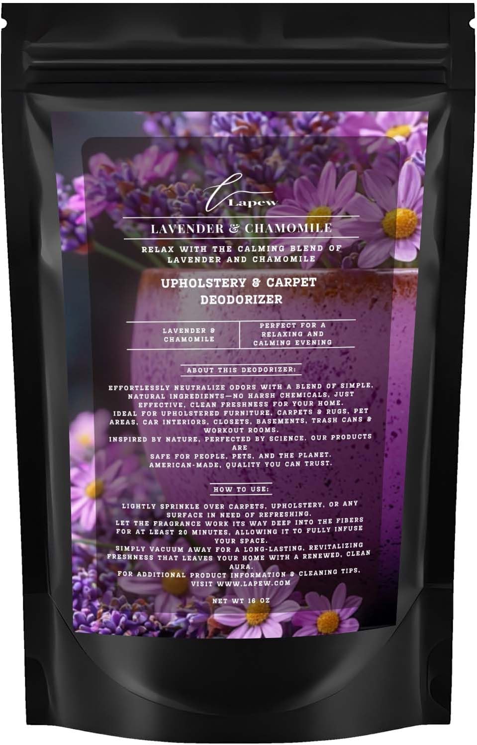 Lavender Chamomile Carpet Freshener Powder: Powerful Odor Eliminator for Home, Upholstery