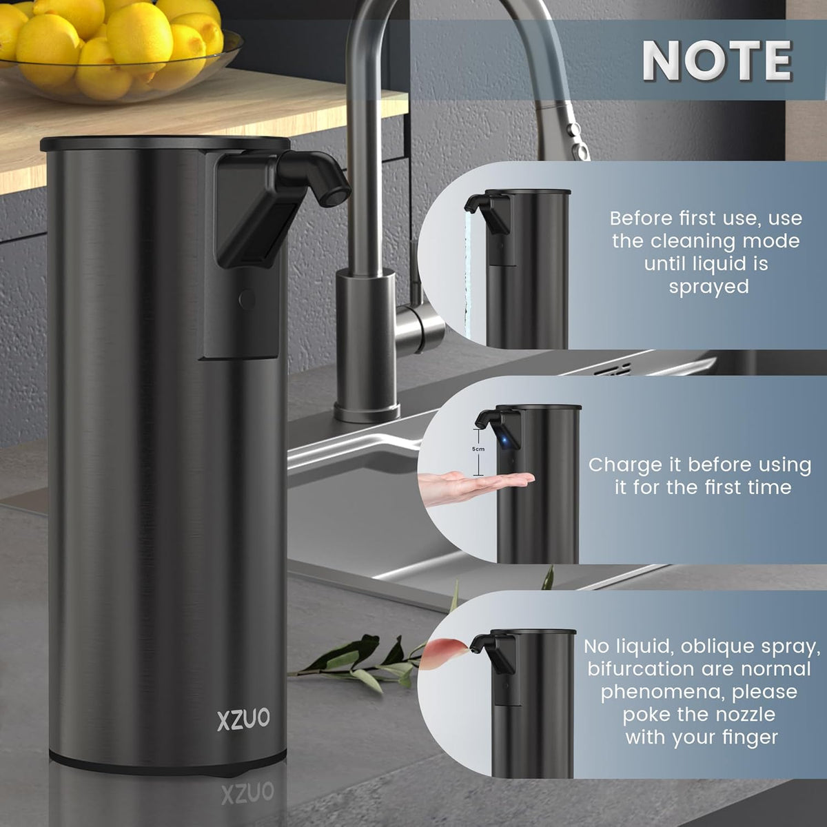Automatic Soap Dispenser Touchless 11.8oz/350ml Four-Level Adjustable Dispenser Volume，Stainless