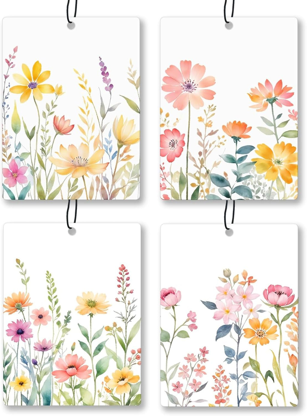 Watercolor Floral Car Air Freshener 4 Pcs, Rustic Cottagecore Flower Hanging Scents Air Freshener