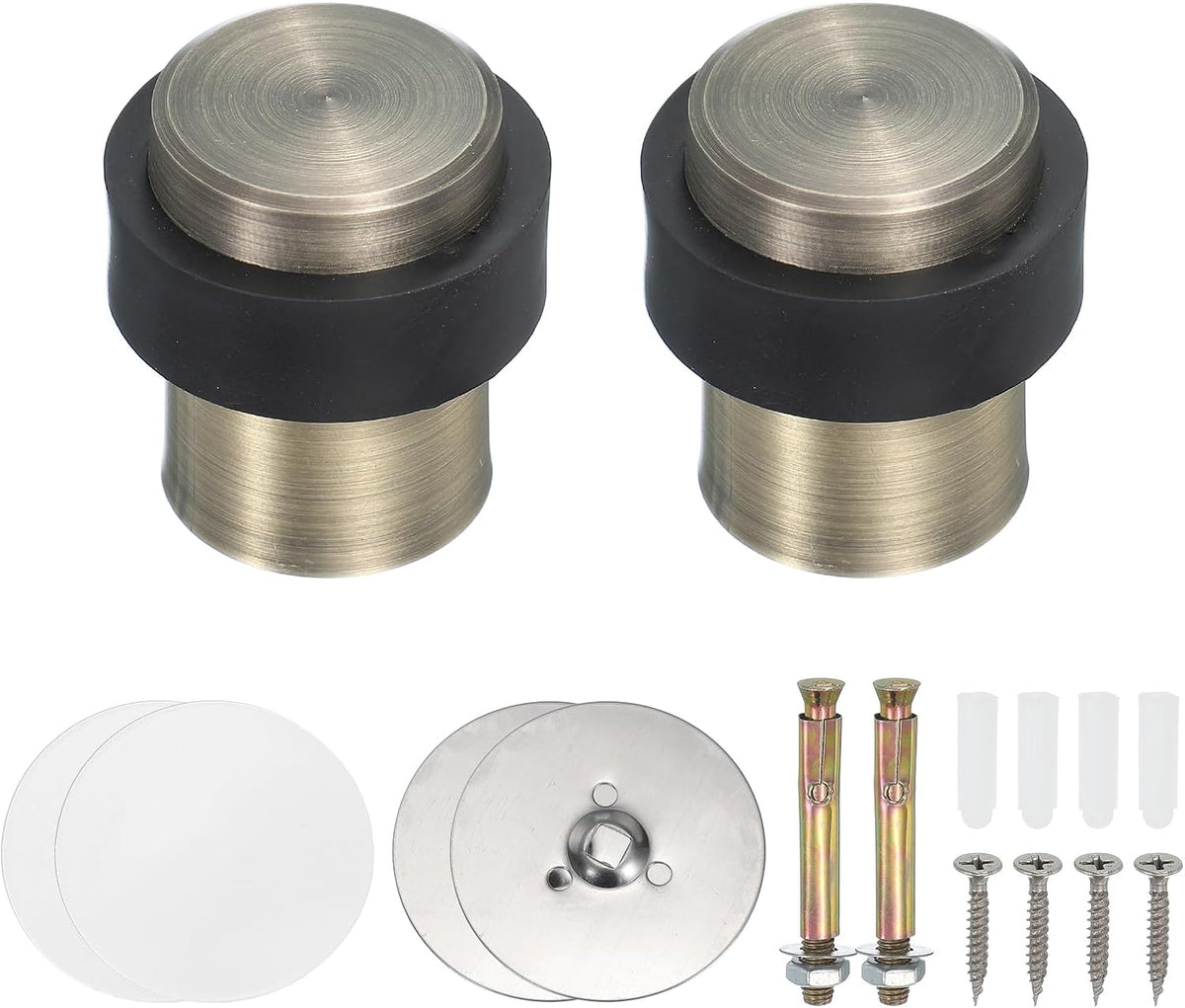 PATIKIL 2Set Round Door Stoppers, 46mm Stainless Steel Door Stop Doorstop Wedge Metal Cylinder Self