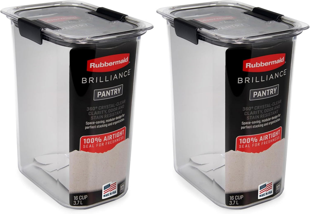 Rubbermaid Brilliance Food Storage Container, 16-Cup, Airtight | Clear/Grey | For Pantry