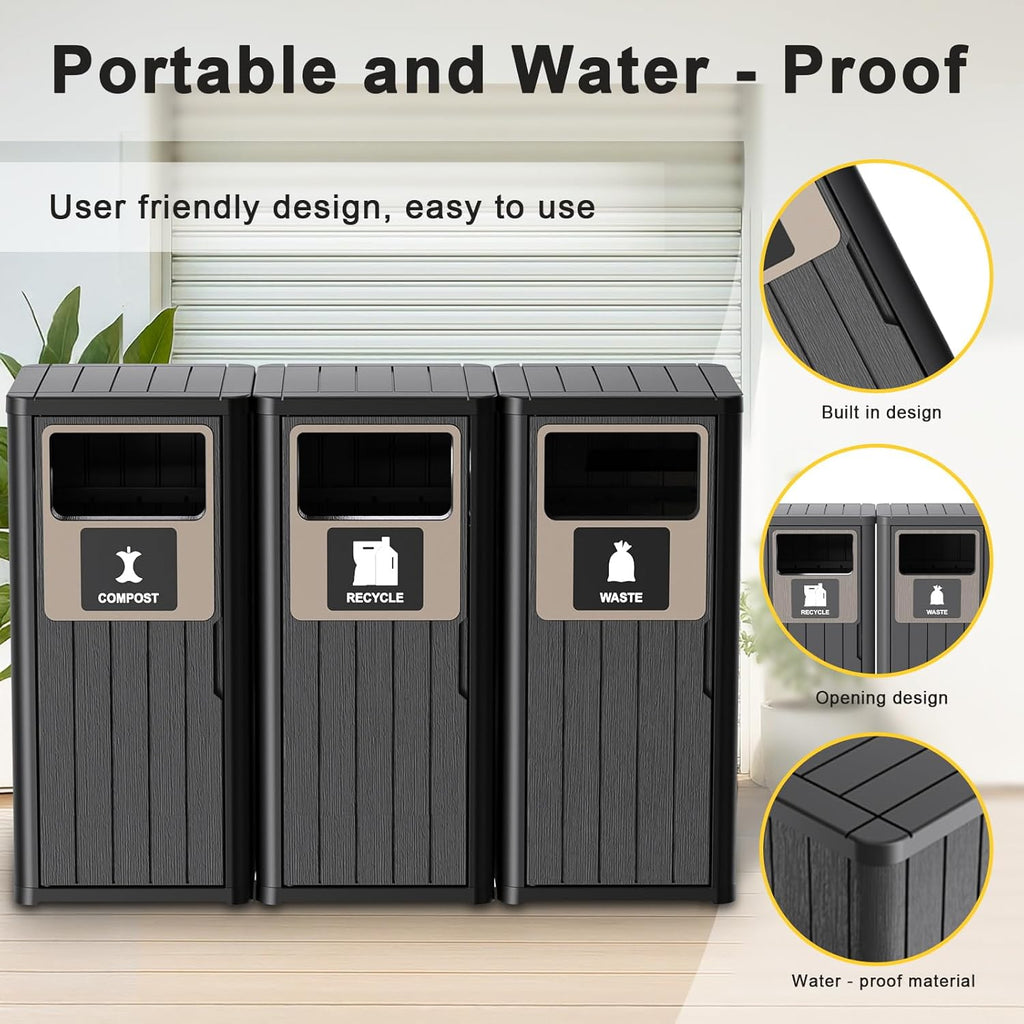 ROJIK 35" Tall Outdoor Trash Can,Weatherproof Resin Garbage Indoor Durable Lightweight,Suitable for