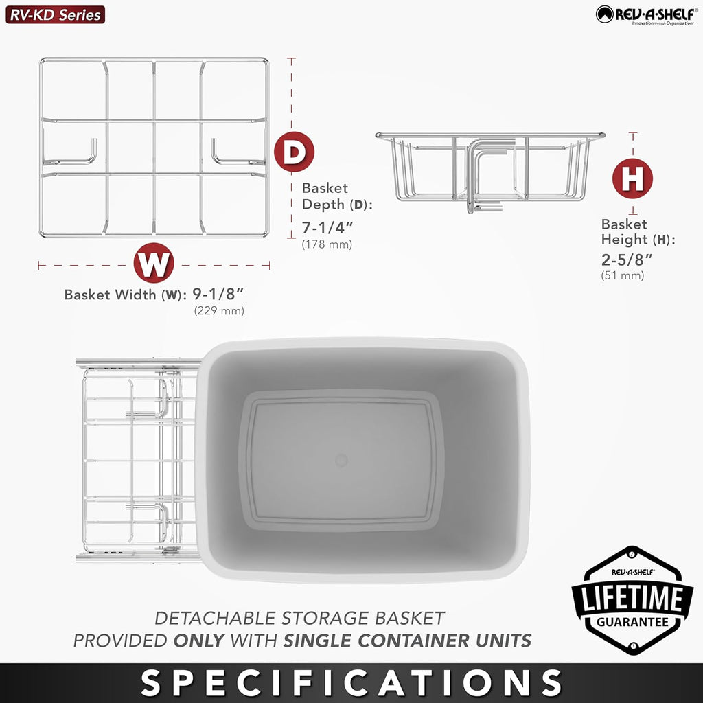 Rev-A-Shelf Pullout Trash Can for Under Kitchen Cabinets 35 Qt Garbage Waste Recyling Bin with Full