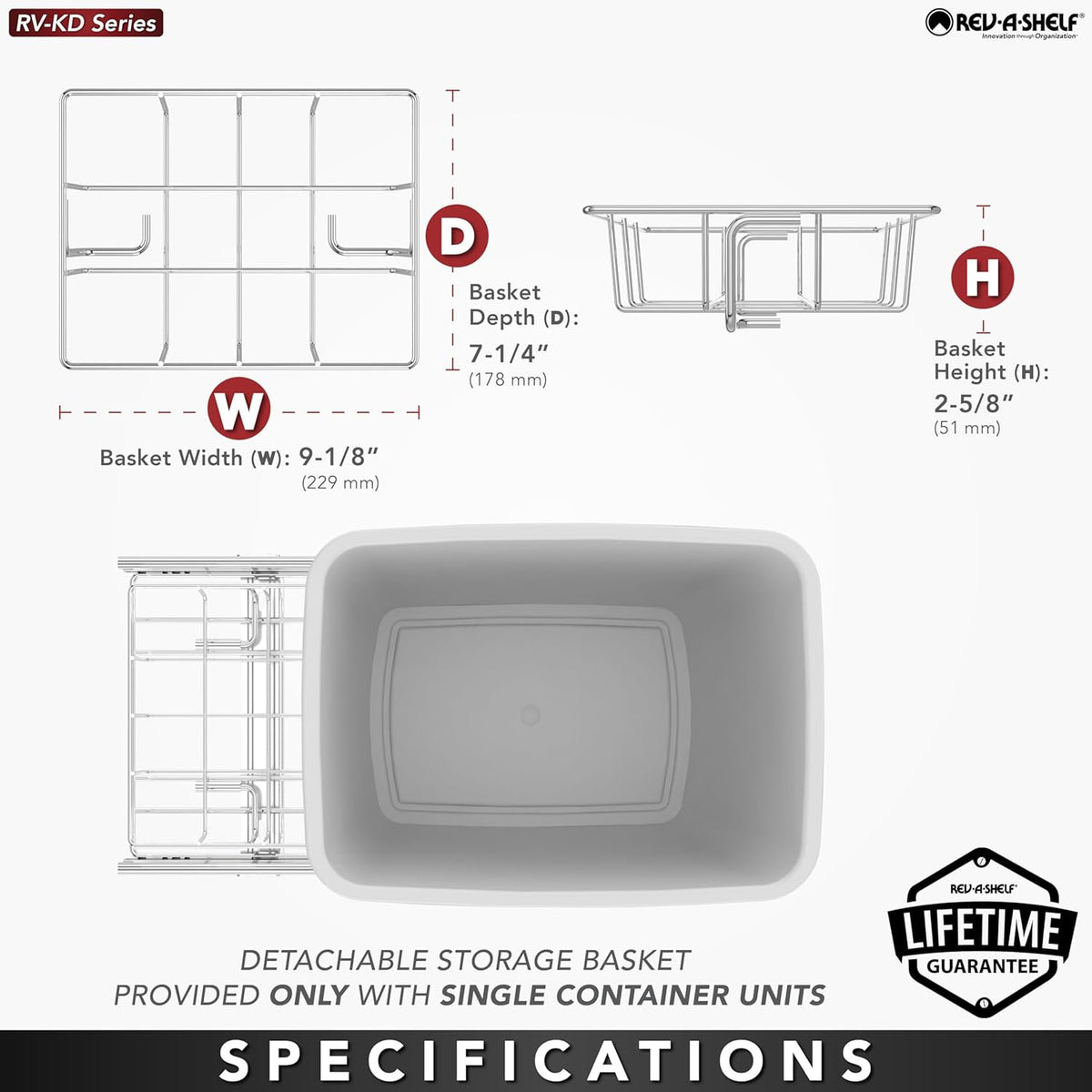 Rev-A-Shelf Pullout Trash Can for Under Kitchen Cabinets 35 Qt Garbage Waste Recyling Bin with Full