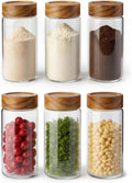 6 -Piece 13 oz Food-Grade Glass Mason Jars with Acacia Wood Lids, Sealable Waterproof, Transparent