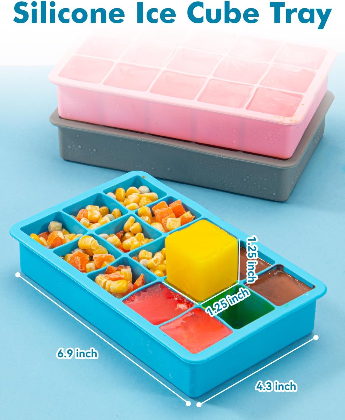 Silicone Ice Cube Trays for Freezer Set of 2- Square Ice Cubes Mold-Easy Release Silicone Old