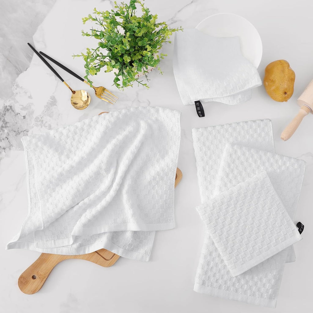 Fintale 100% Cotton Kitchen Towels and Dishcloths Set, 12 x 12 & 15 x 25 Inches, Set of 8 Bulk