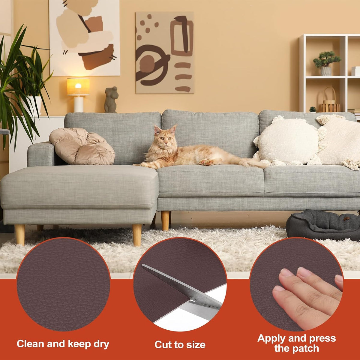PATIKIL Leather Patches Tape for Furniture, 6.3 x 61 Inch Self Adhesive Vinyl Leather Repair Kit