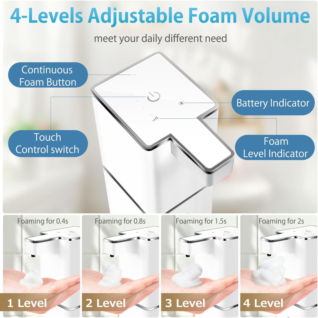 Automatic Foaming Soap Dispenser Touchless 380ml/12.8oz Rechargeable Hand Soap Dispenser Wall