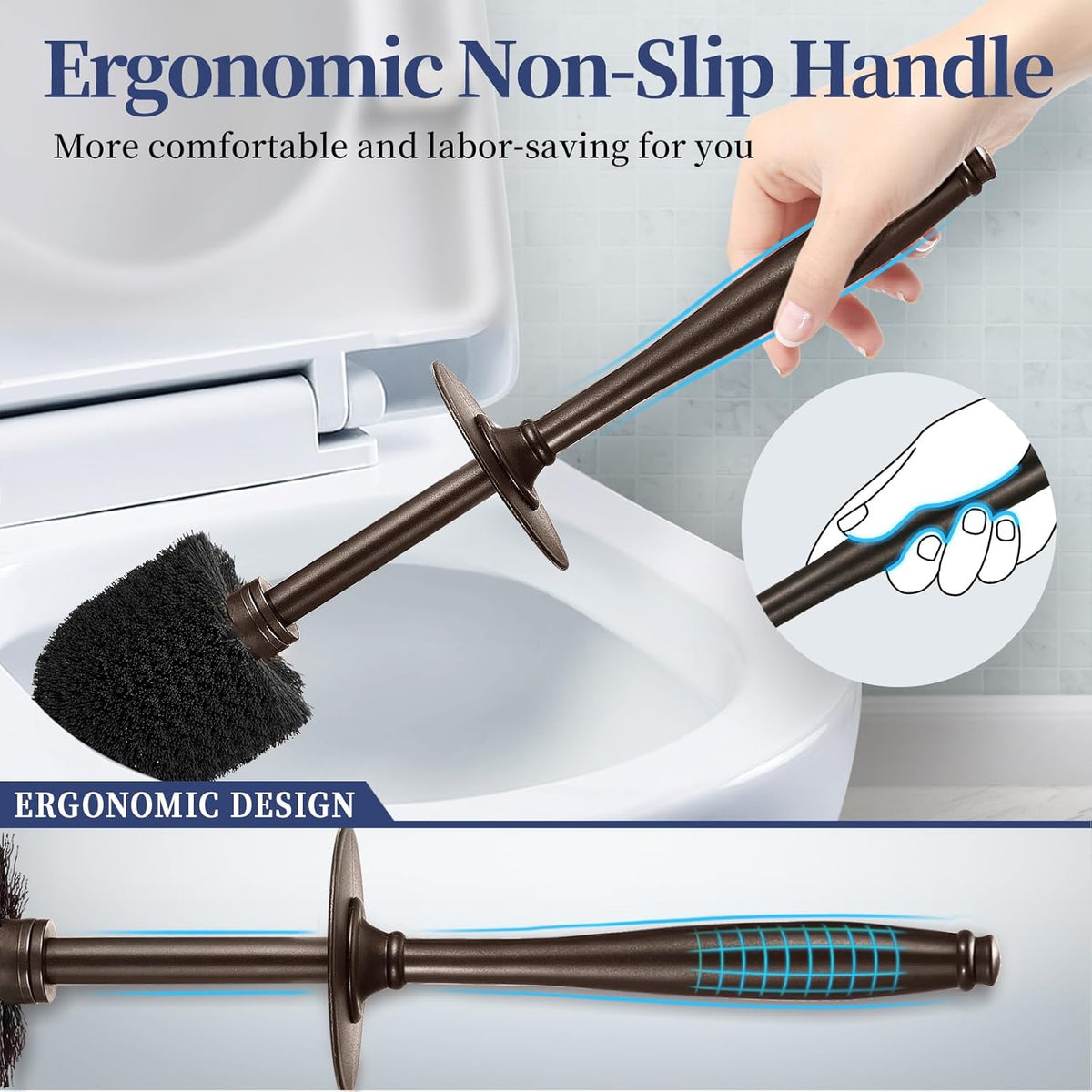 HAMITOR Toilet Bowl Brush Holder Set: 2 Pack Modern Deep Cleaning Bathroom Toilet Scrubber with