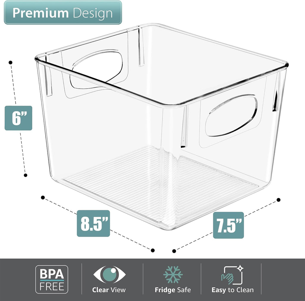 Sorbus 4 Pack Medium Clear Plastic Storage Bins, Clear Organizer Bins with Handle for Kitchen