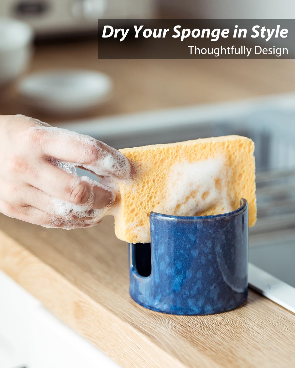 Kitchen Sponge Holder, Ceramic Sponge Organizer Scrubby Holder Sink Caddy Dish Rack for Kitchen and