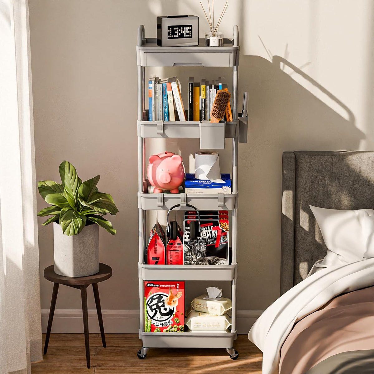 5 Tier Rolling Cart Organizer,Bathroom Cart Organizers with Wheels Laundry Room Organization Mobile