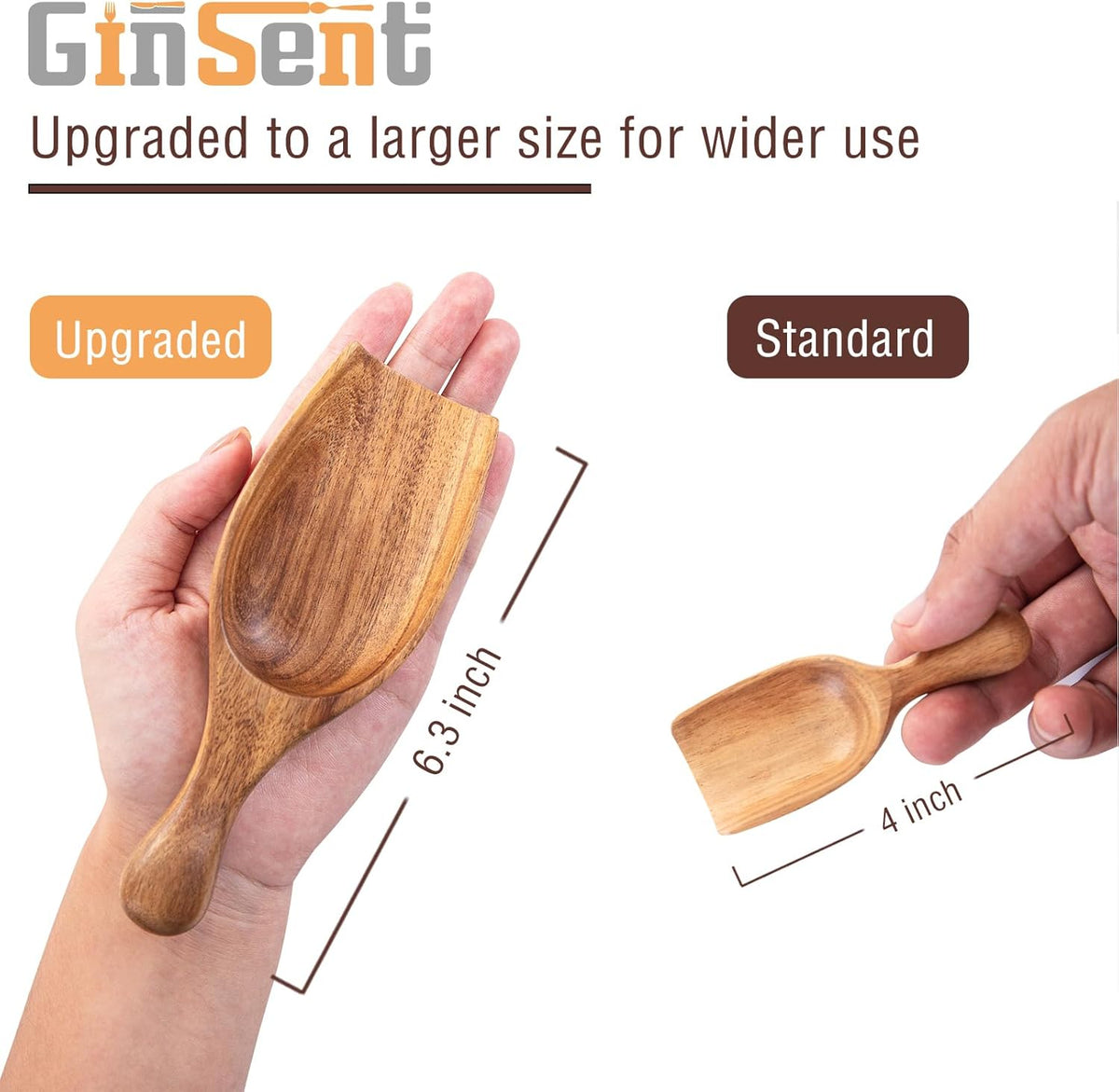 GinSent Wood Coffee Scoop-2 Pieces Large Measuring Spoons for Ground