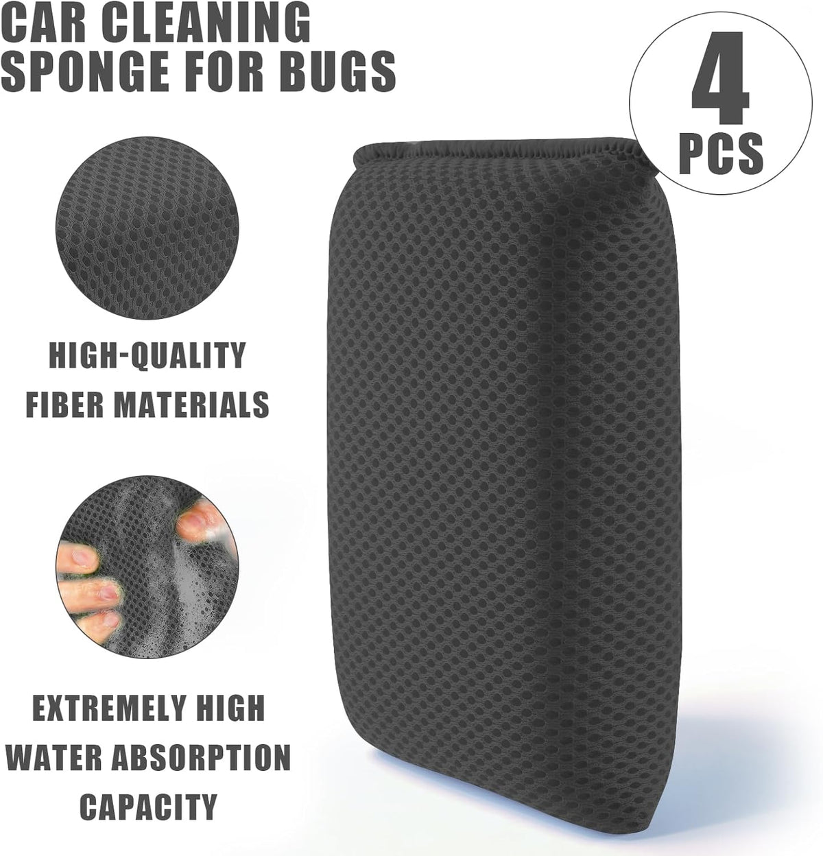 4 PCS Bug Scrubber Sponge Car, Bug Remover Wash Sponge，Car Cleaning Sponge for Bugs, Tar, Grime