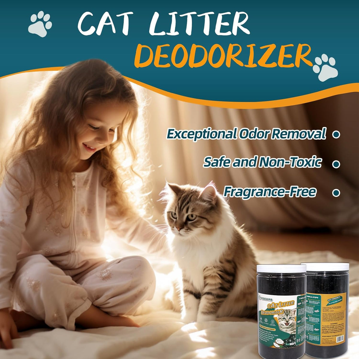 Cat Litter Deodorizer 1.2Lb Activated Carbon Litter Box Odor Eliminator Absorber Unscented Cat
