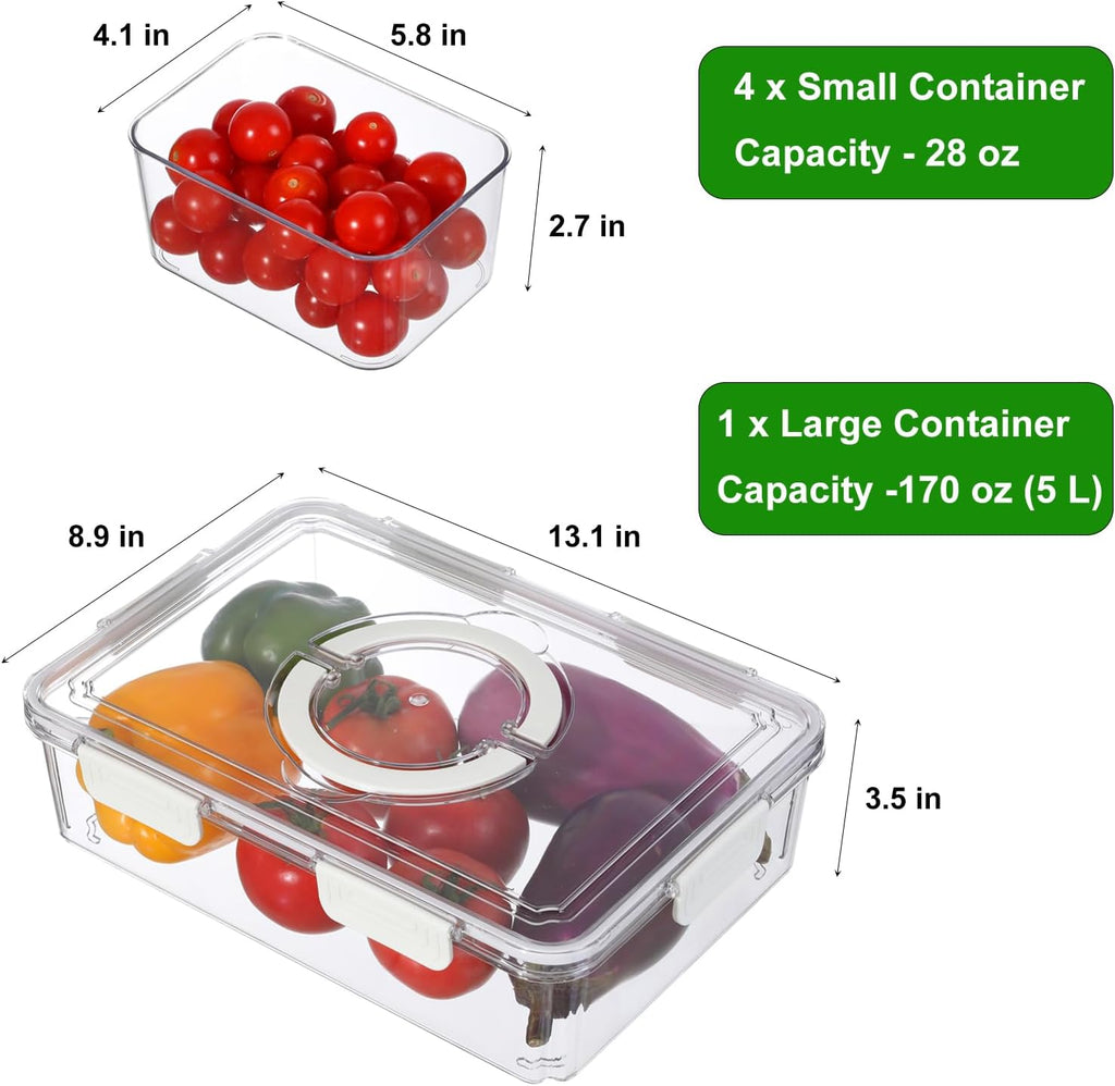 Taiuloo Divided Serving Tray with Lid & Handle, Airtight 4 Compartment Snackle Box Charcuterie