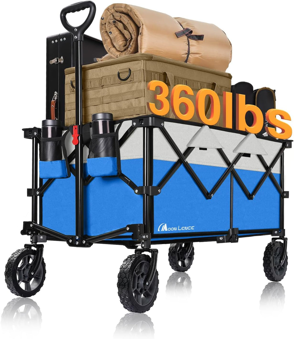 Moon Lence Collapsible Folding Wagon Cart Heavy Duty Folding Garden Portable Hand Cart with